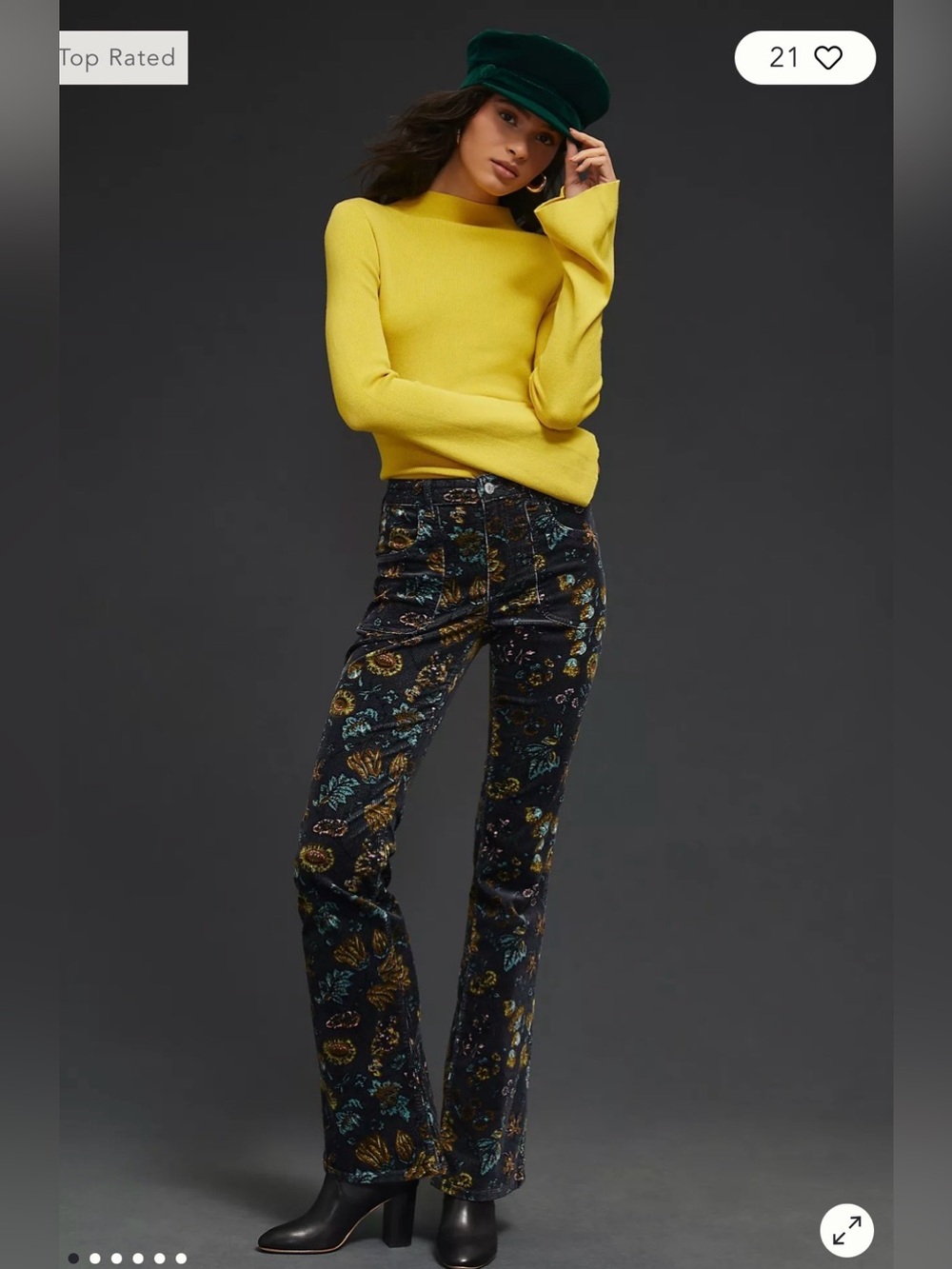 Anthropologie Pilcro The Icon Flare Low-Rise Floral Corduroy Jeans